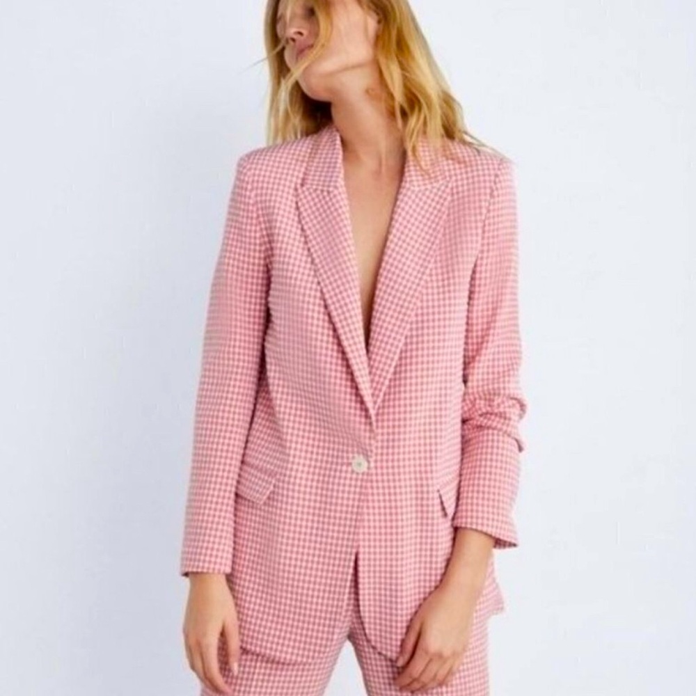 Zara Pink Gingham Blazer